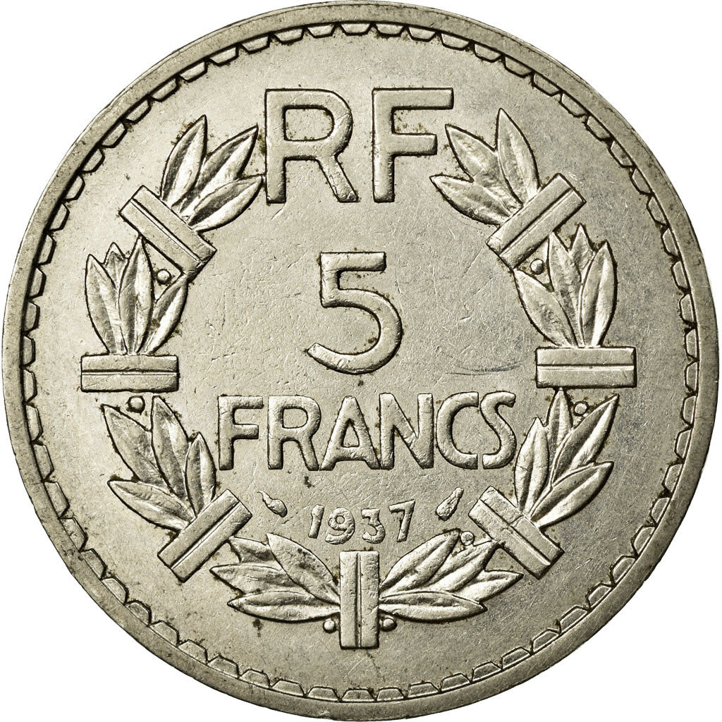 Moneda, Francia, Lavrillier, 5 Francs, 1937, Paris, MBC, Níquel, KM:888