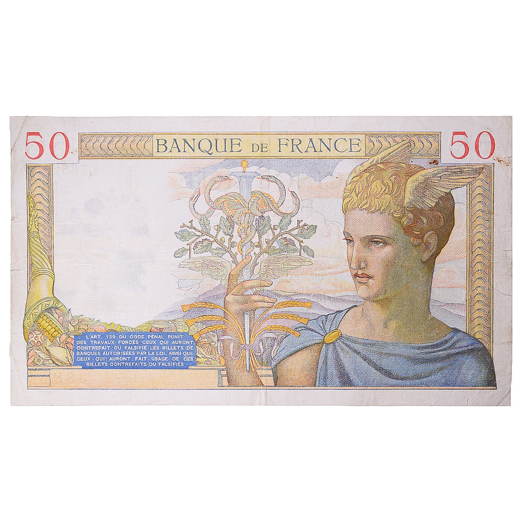 Francja, 50 Francs, Cérès, 1938, S,7652, EF(40-45), Fayette:18.9, KM:85b