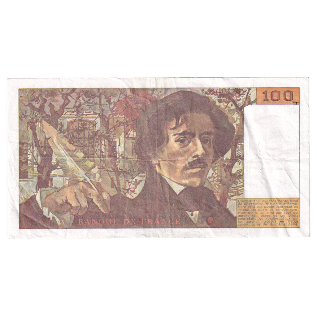 France, 100 Francs, Delacroix, 1991, D.202, EF(40-45), Fayette:69bis.3c1