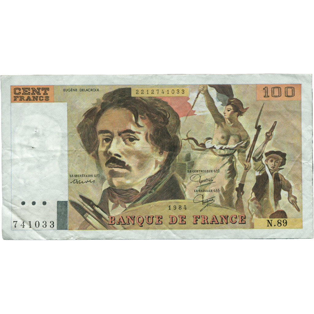 Francja, 100 Francs, Delacroix, 1984, N.89, EF(40-45), Fayette:69bis.2b