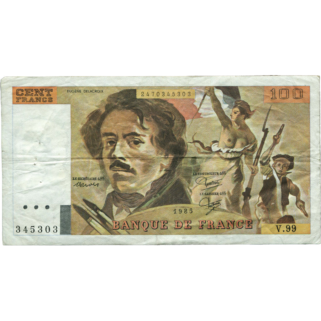 Francja, 100 Francs, Delacroix, 1985, V.99, EF(40-45), Fayette:69.9