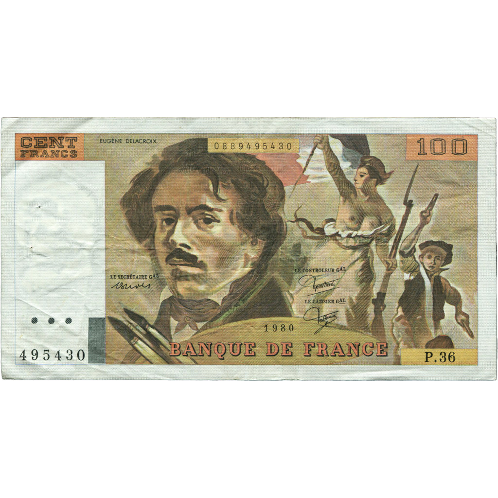Francia, 100 Francs, Delacroix, 1980, P.36, MBC, Fayette:69.4b