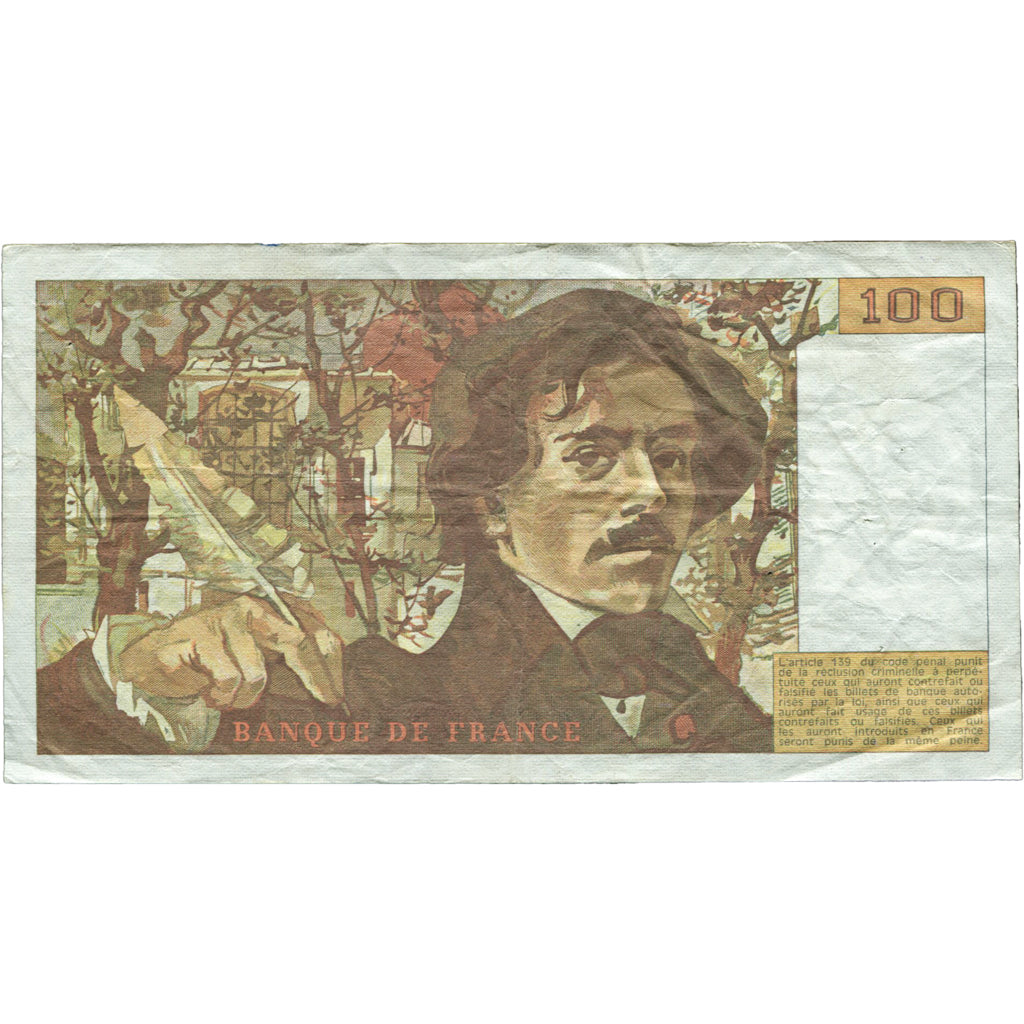 Francja, 100 Francs, Delacroix, 1988, X.129, EF(40-45), Fayette:69.12
