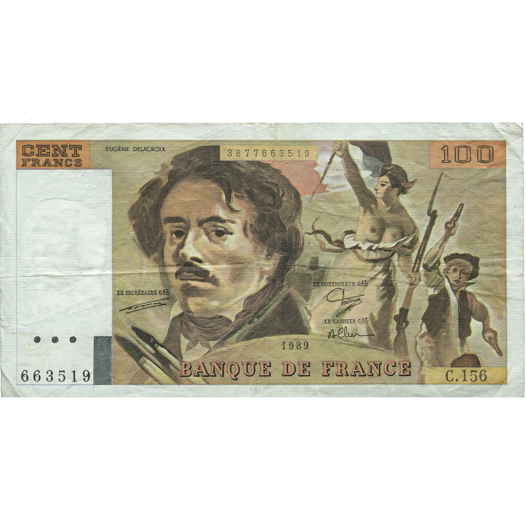Francia, 100 Francs, Delacroix, 1989, C.156, MBC, Fayette:69.13d
