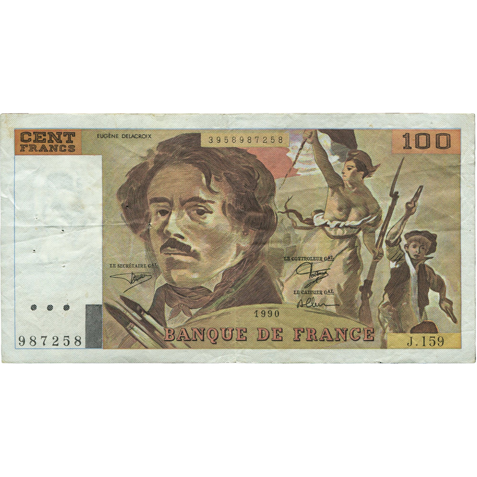 Francia, 100 Francs, Delacroix, 1990, J.159, MBC, Fayette:69bis.2b