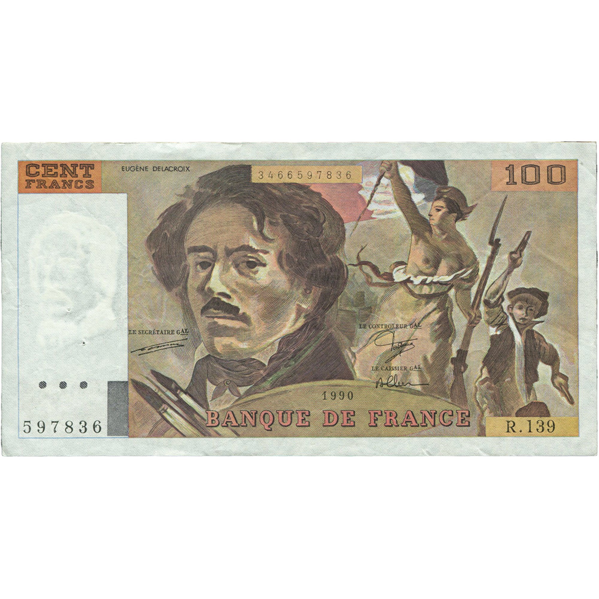 France, 100 Francs, Delacroix, 1990, R.139, EF(40-45), Fayette:69bis.1a
