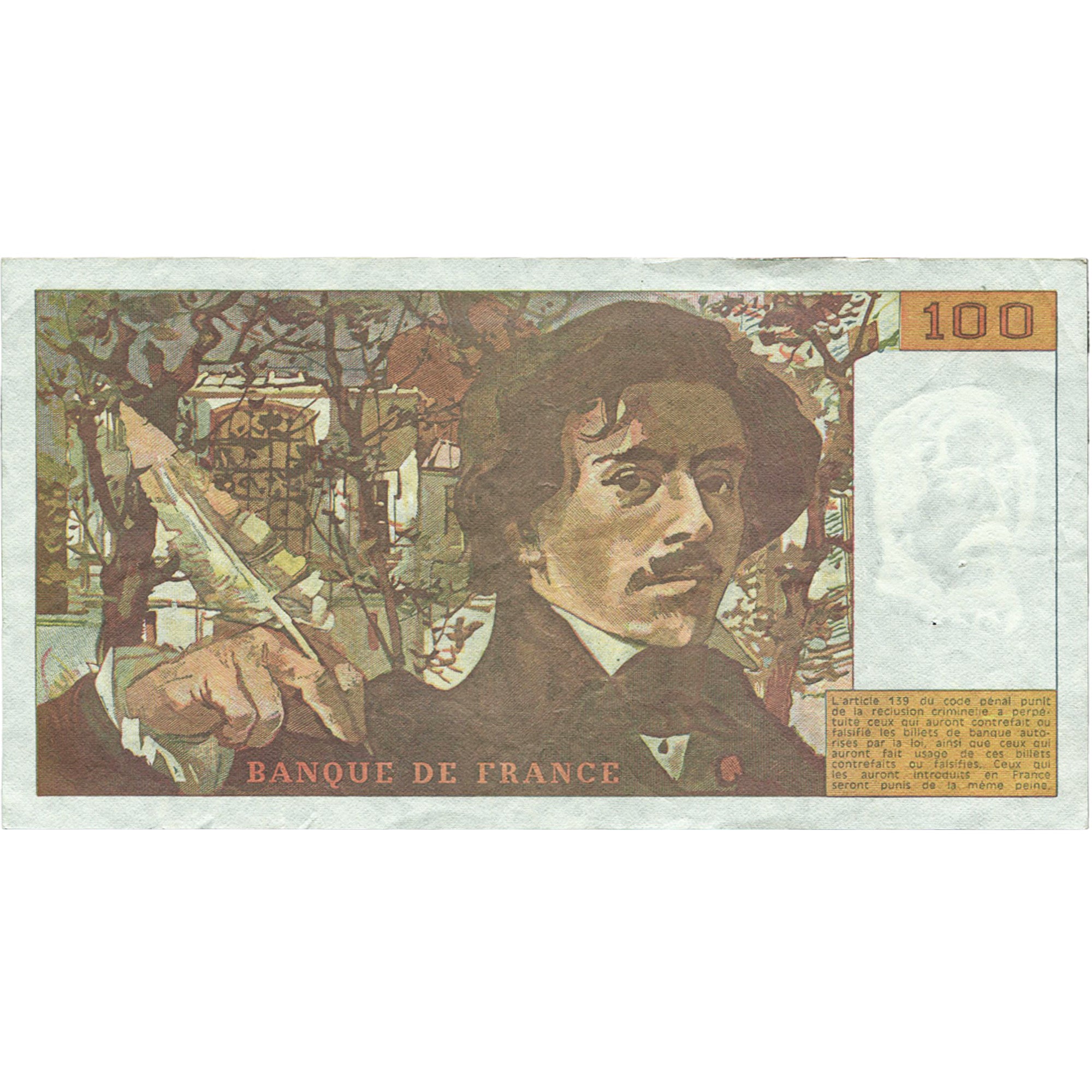France, 100 Francs, Delacroix, 1990, R.139, EF(40-45), Fayette:69bis.1a