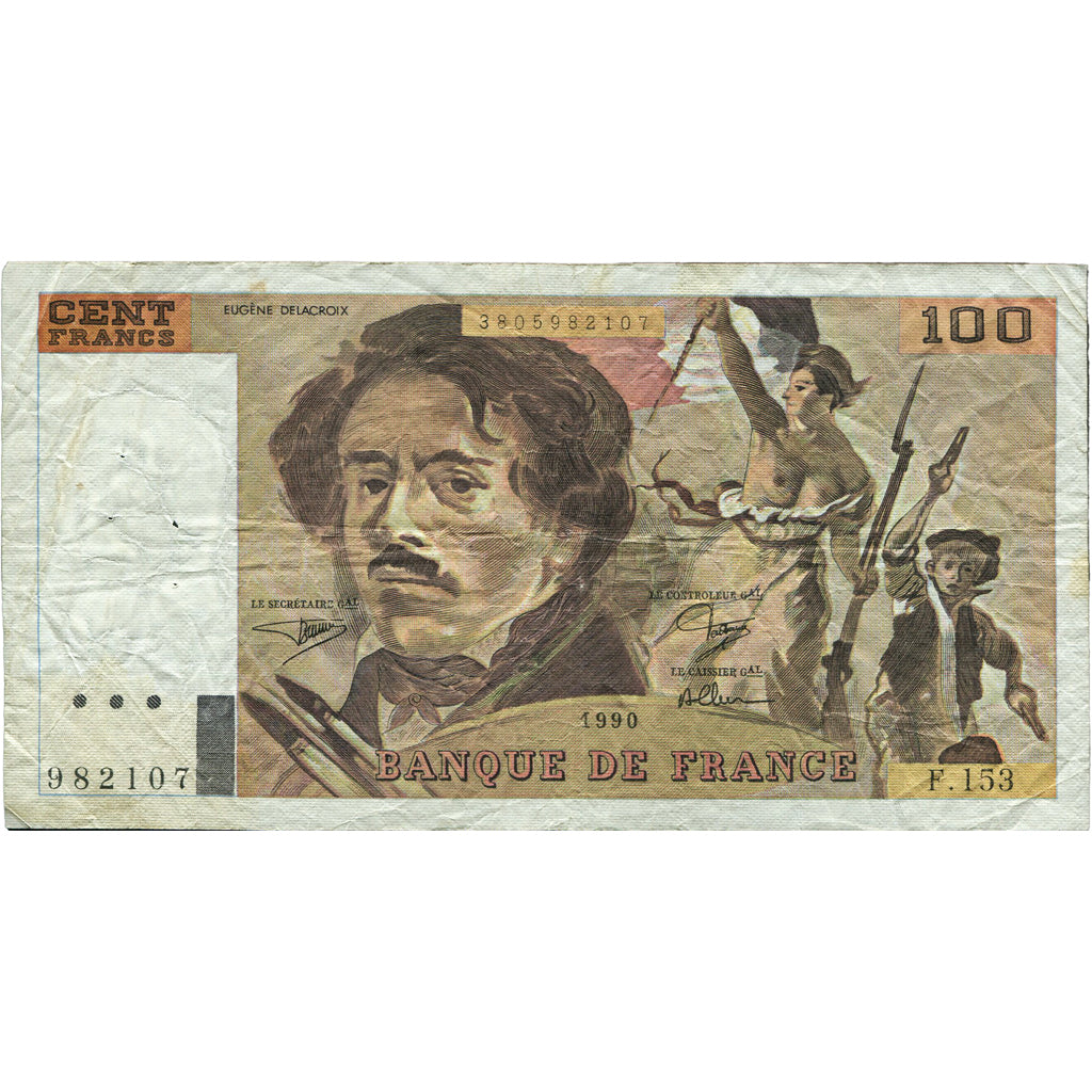 France, 100 Francs, Delacroix, 1990, F.153, EF(40-45), Fayette:69bis.2a
