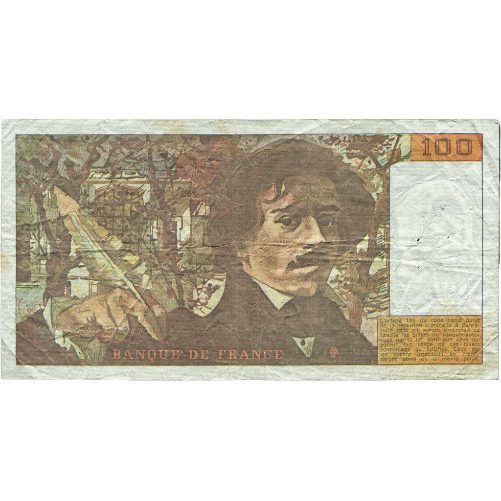 France, 100 Francs, Delacroix, 1990, F.153, EF(40-45), Fayette:69bis.2a
