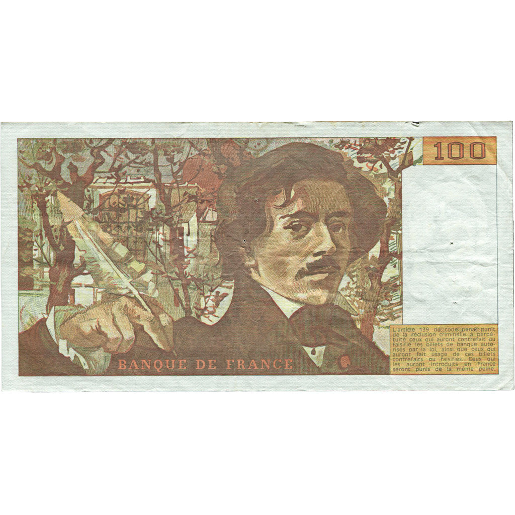 France, 100 Francs, Delacroix, 1991, P.183, EF(40-45), Fayette:69bis.3b2