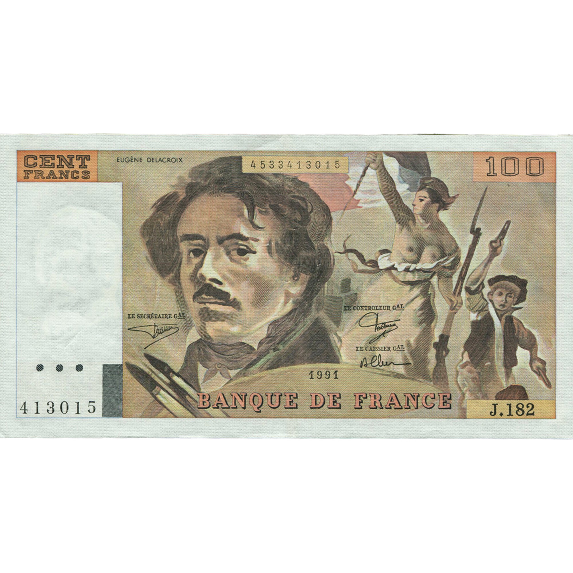 Frankrijk, 100 Francs, Delacroix, 1991, J.182, TTB, Fayette:69bis.3b2