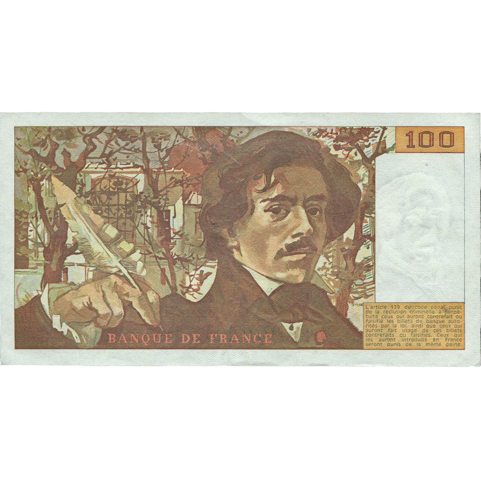 Frankrijk, 100 Francs, Delacroix, 1991, J.182, TTB, Fayette:69bis.3b2