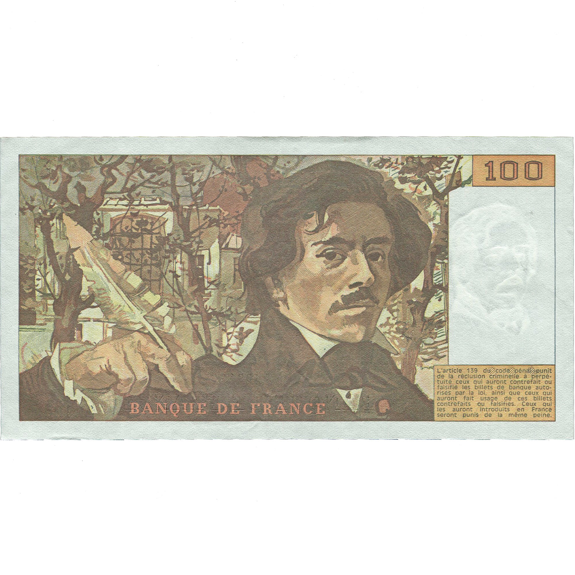 France, 100 Francs, Delacroix, 1991, M.195, AU(50-53), Fayette:69bis.4a