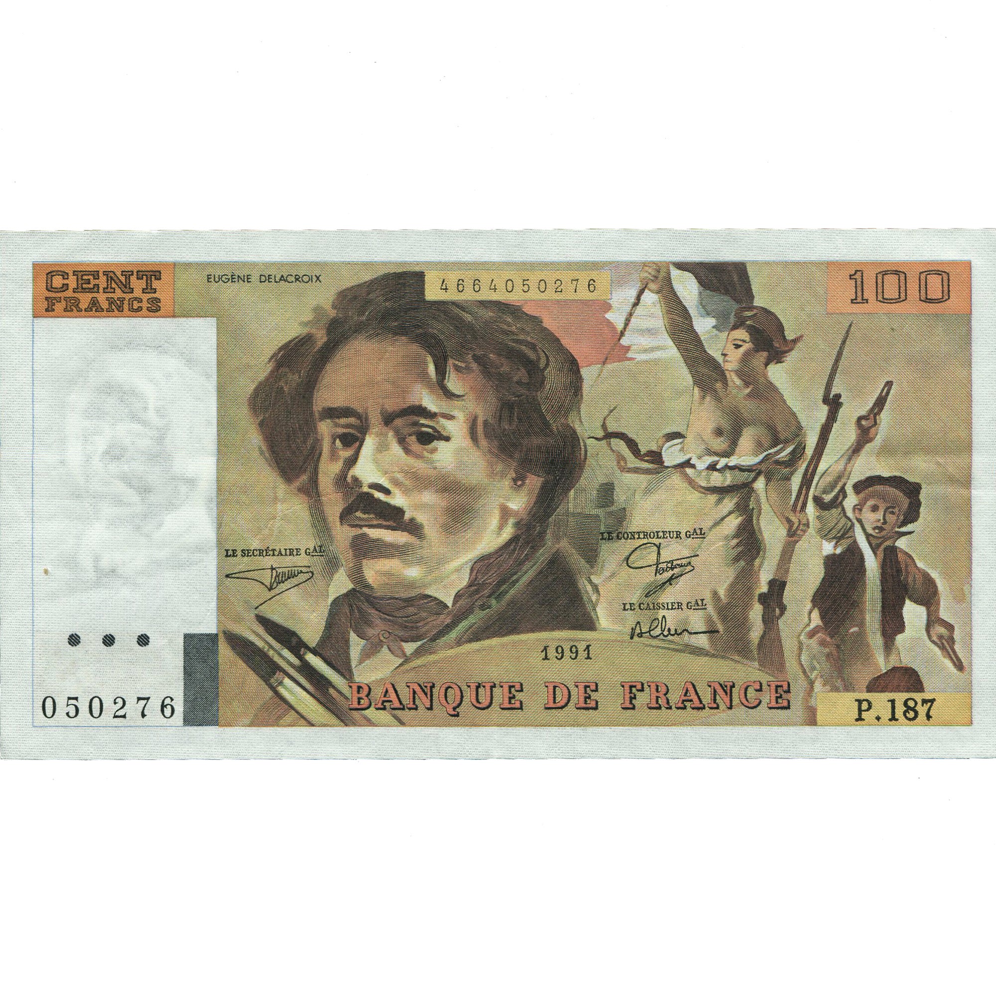 France, 100 Francs, Delacroix, 1991, P.187, AU(50-53), Fayette:69bis.3b2