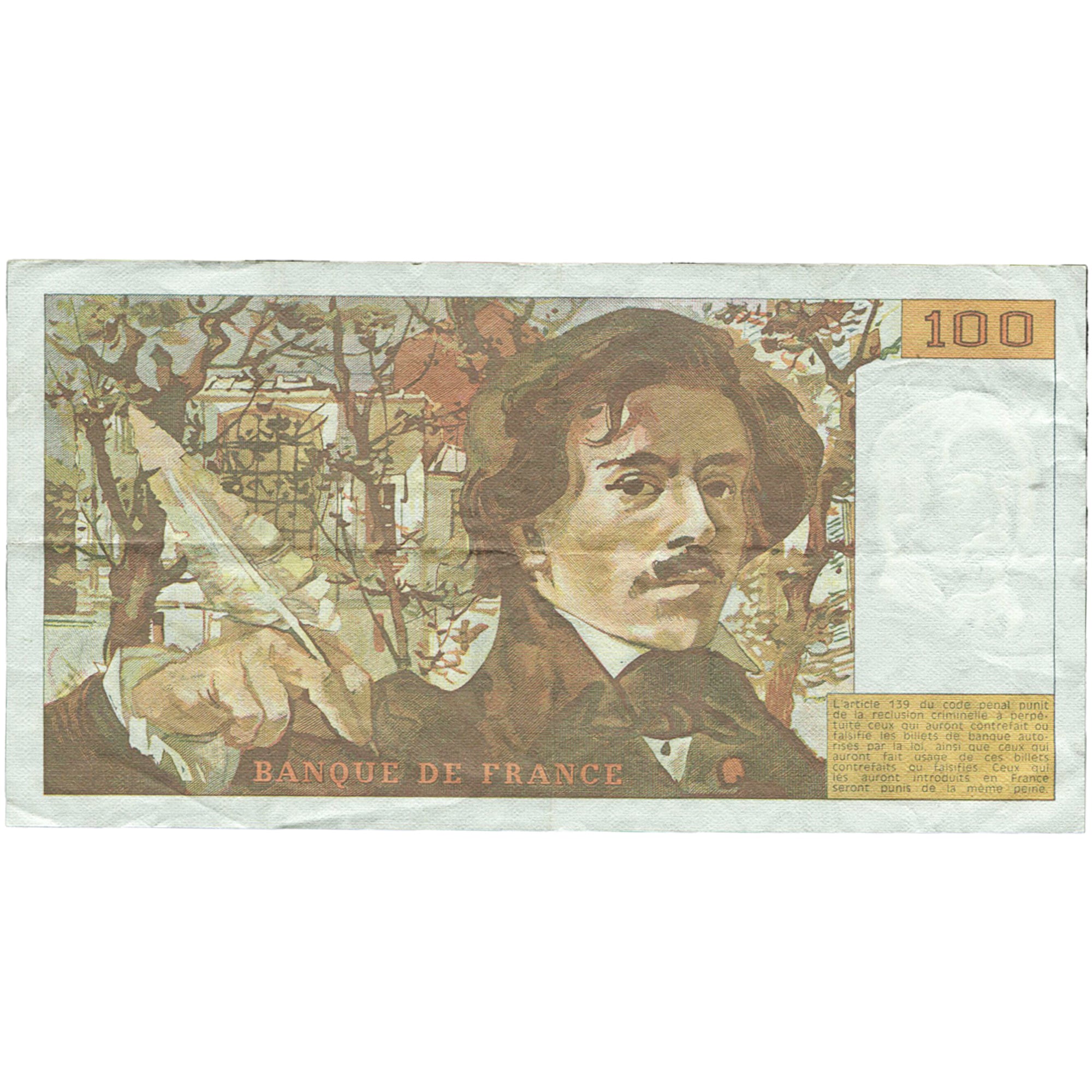 France, 100 Francs, Delacroix, 1991, F.181, EF(40-45), Fayette:69bis.3b.1