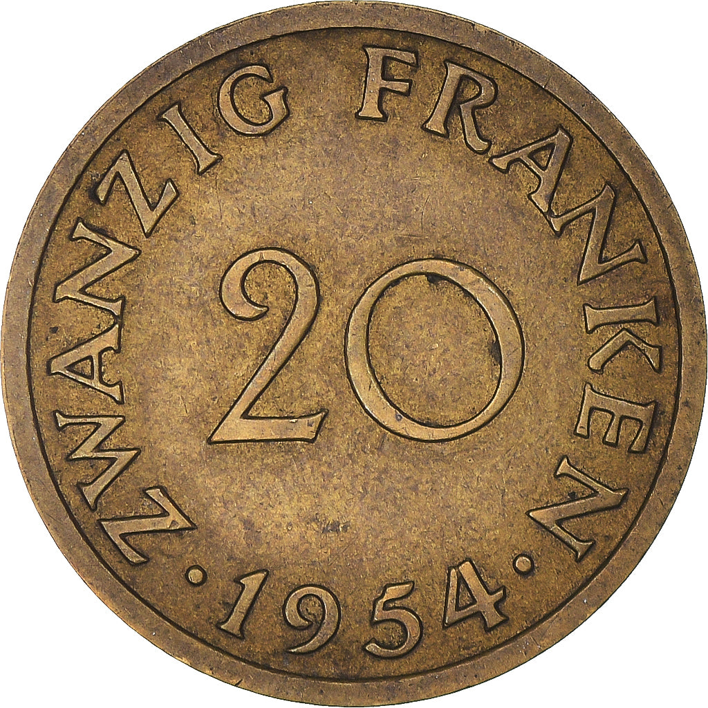 Coin, SAARLAND, 20 Franken, 1954