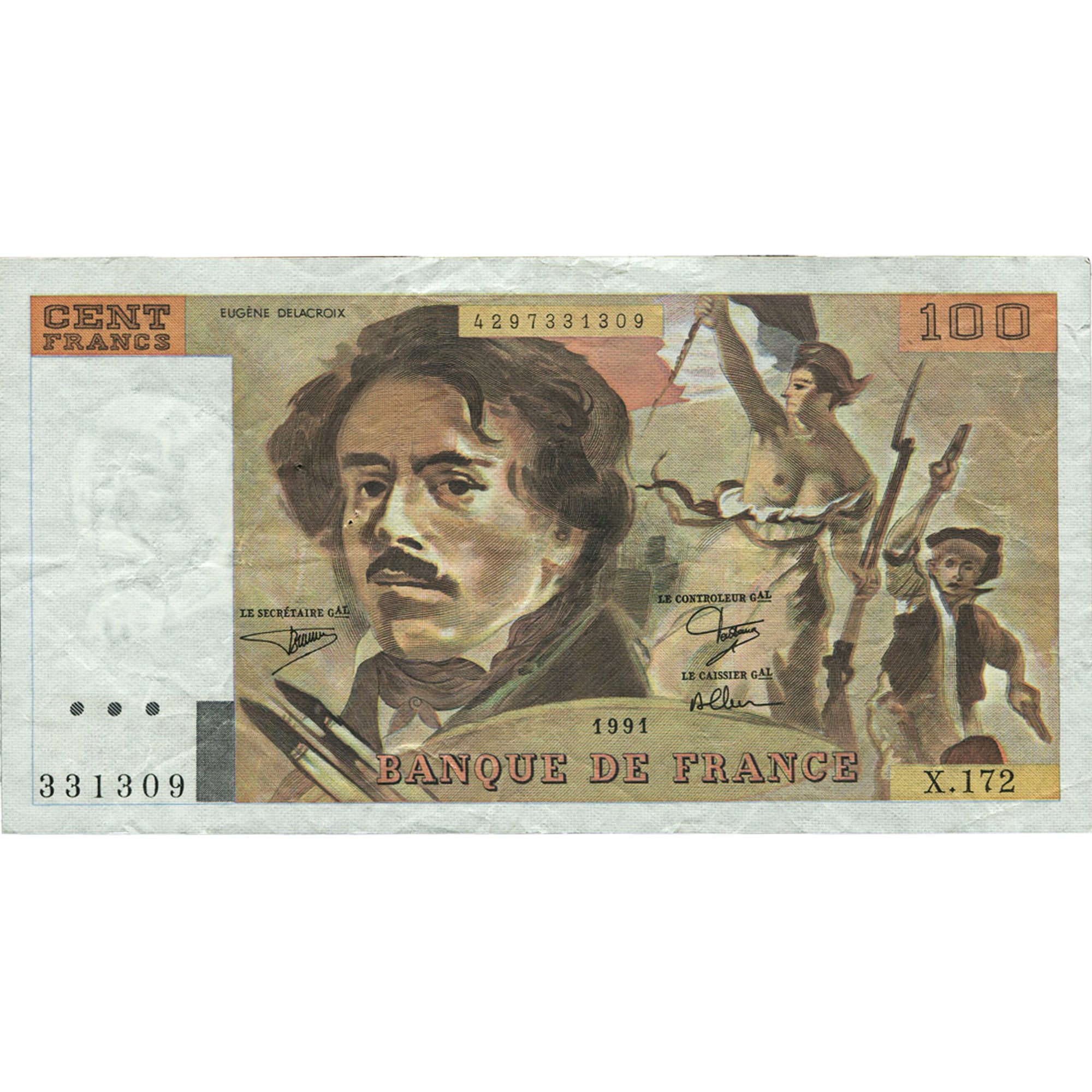 França, 100 Francs, Delacroix, 1991, X.172, EF(40-45), Fayette:69BIS.3A4