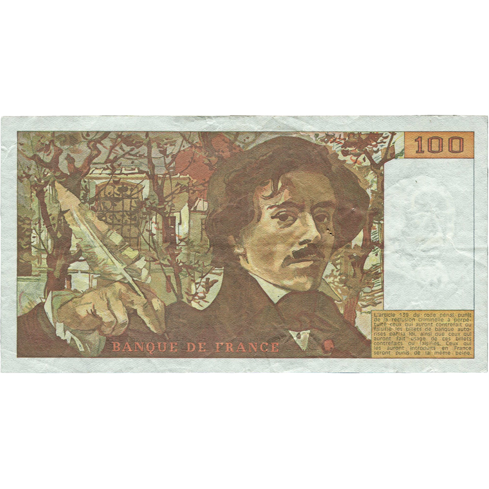 França, 100 Francs, Delacroix, 1991, X.172, EF(40-45), Fayette:69BIS.3A4