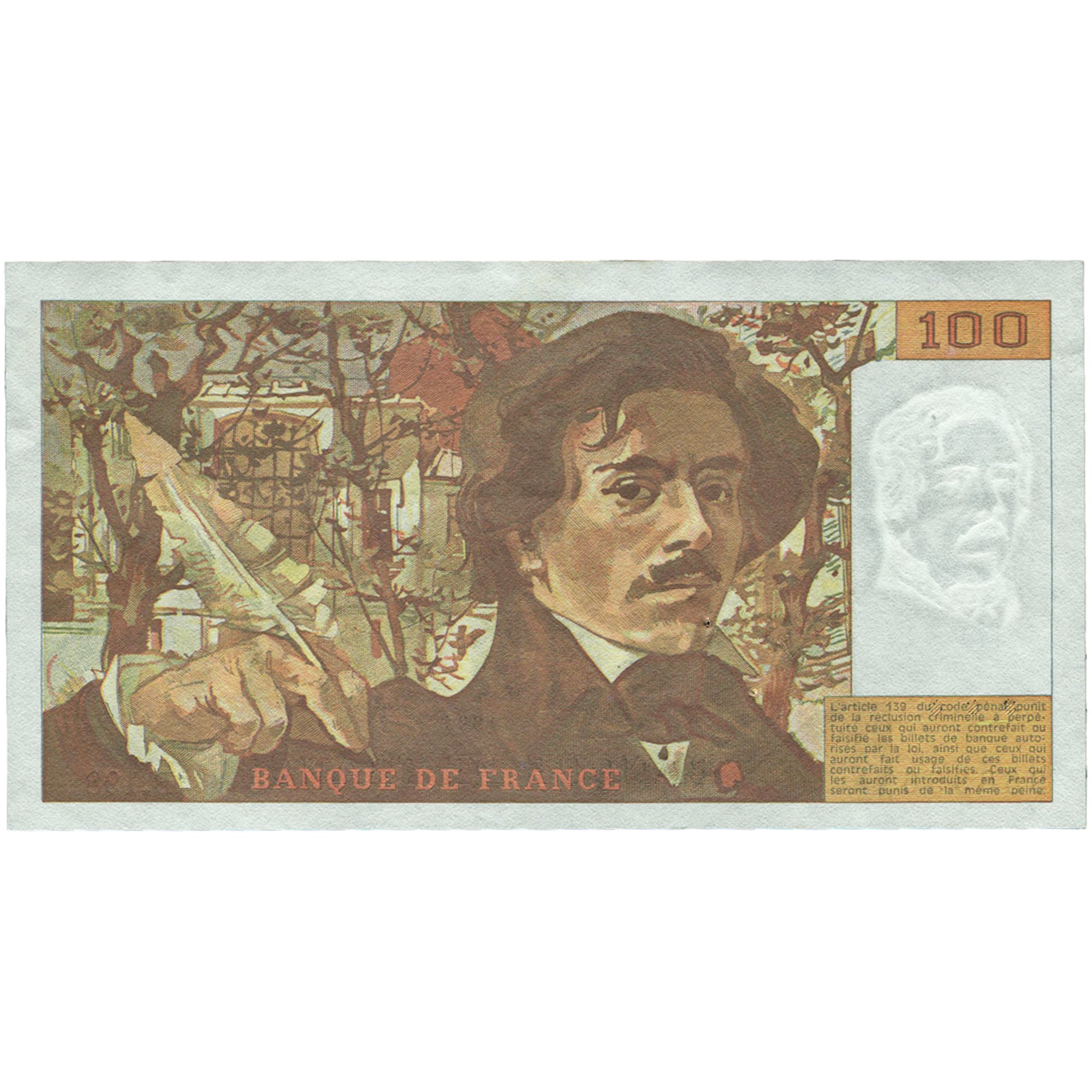 França, 100 Francs, Delacroix, 1991, B.198, UNC(63), Fayette:69bis.4a