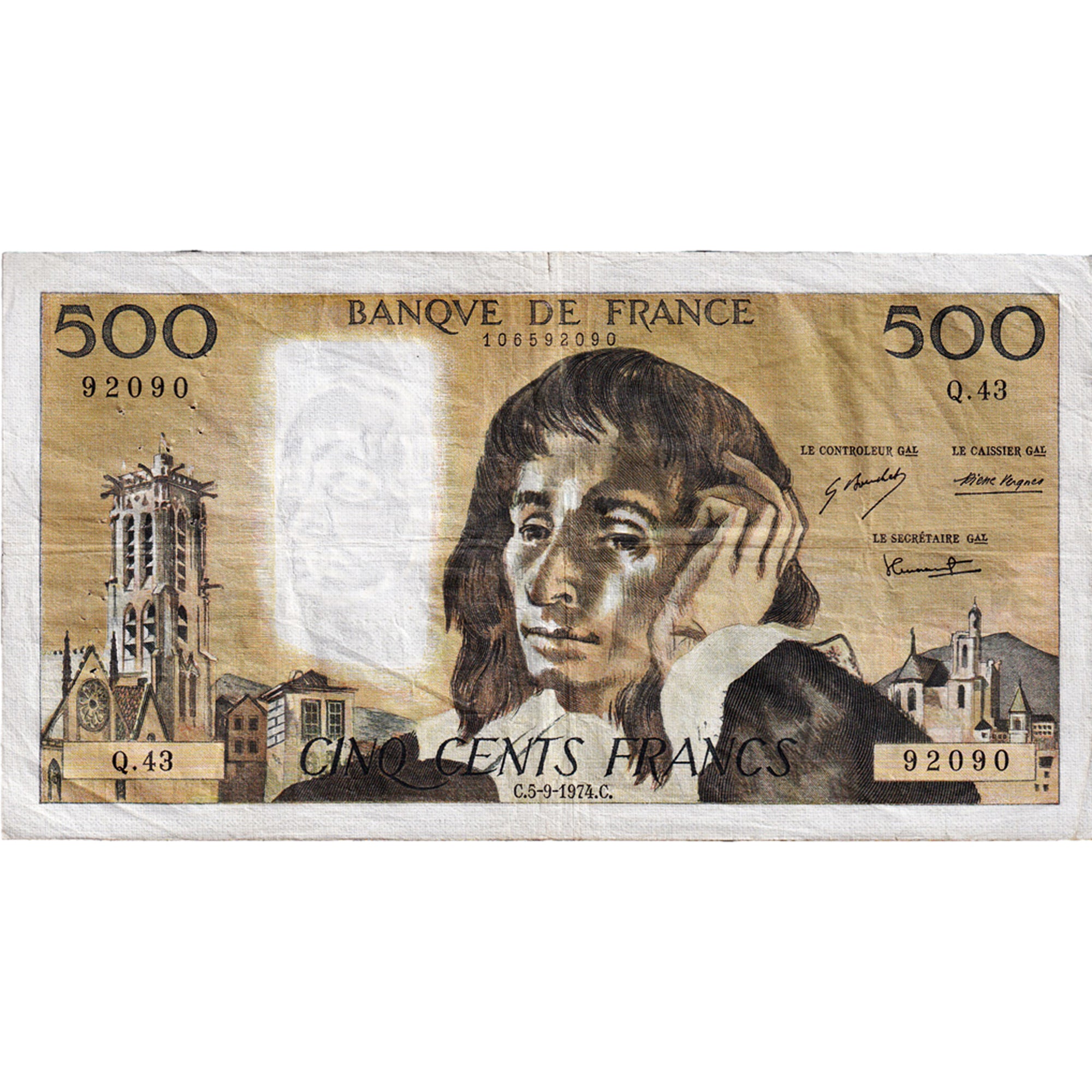 Frankreich, 500 Francs, Pascal, 1974, Q.43, SS, Fayette:71.11