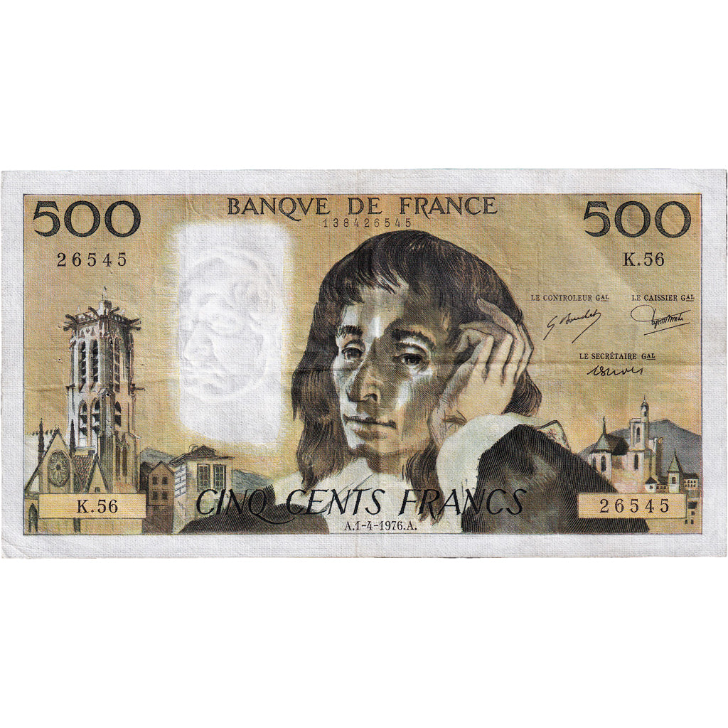 Francia, 500 Francs, Pascal, 1976, K.56, MBC, Fayette:71.14