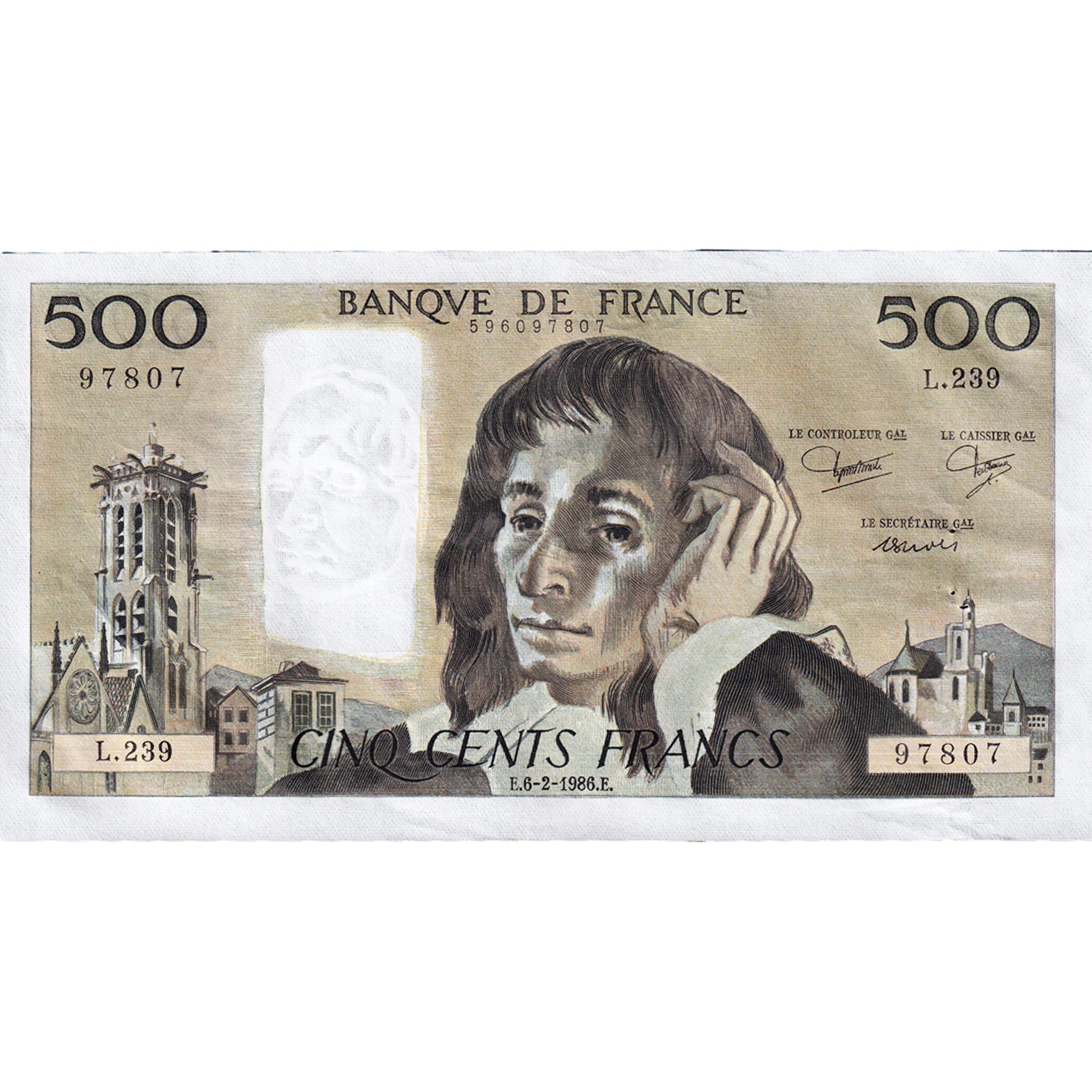 Frankreich, 500 Francs, Pascal, 1986, L.239, VZ, Fayette:71.34