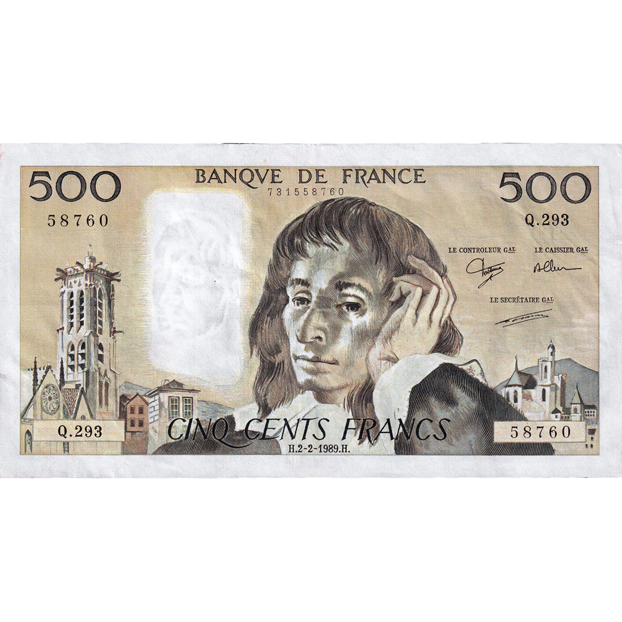 Francia, 500 Francs, Pascal, 1989, Q.293, BB+, Fayette:71.40