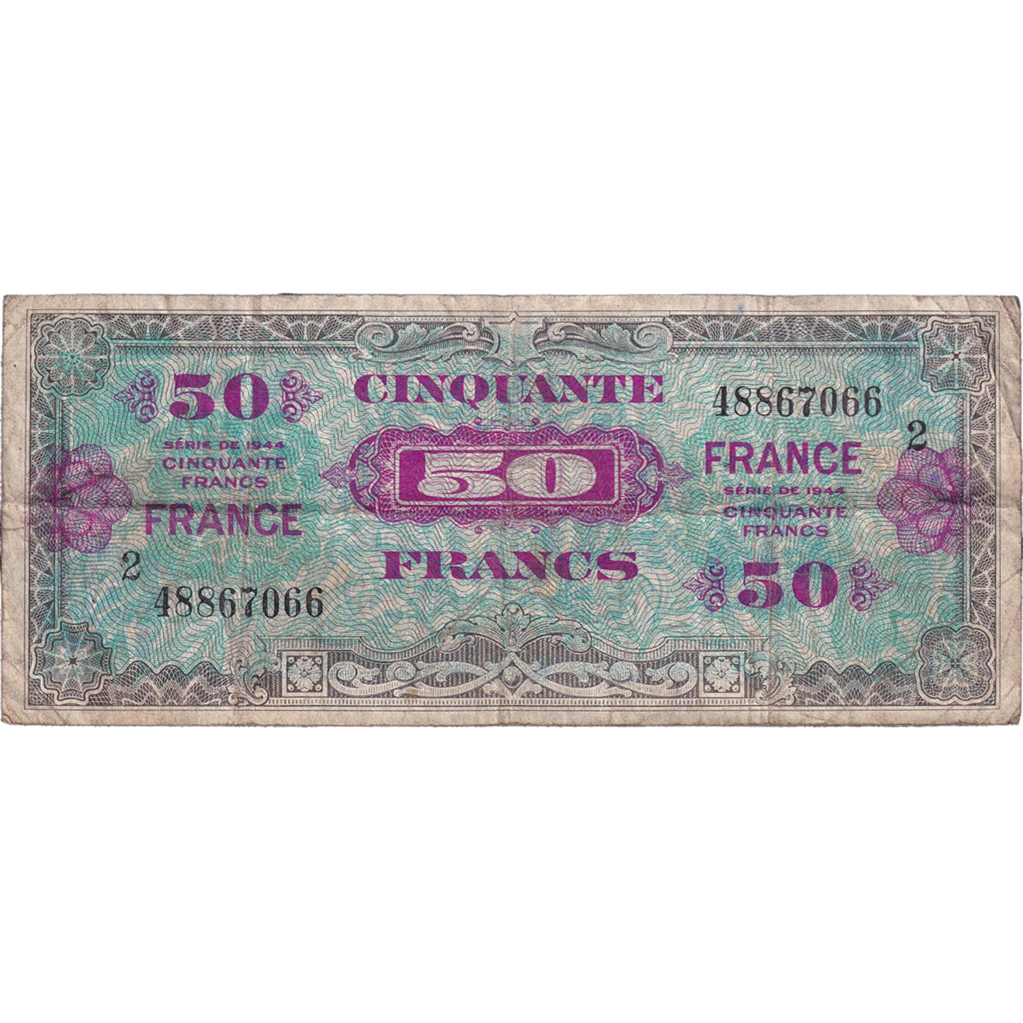 Francia, 50 Francs, Flag/France, 1945, 48867066, MB, Fayette:VF24.2