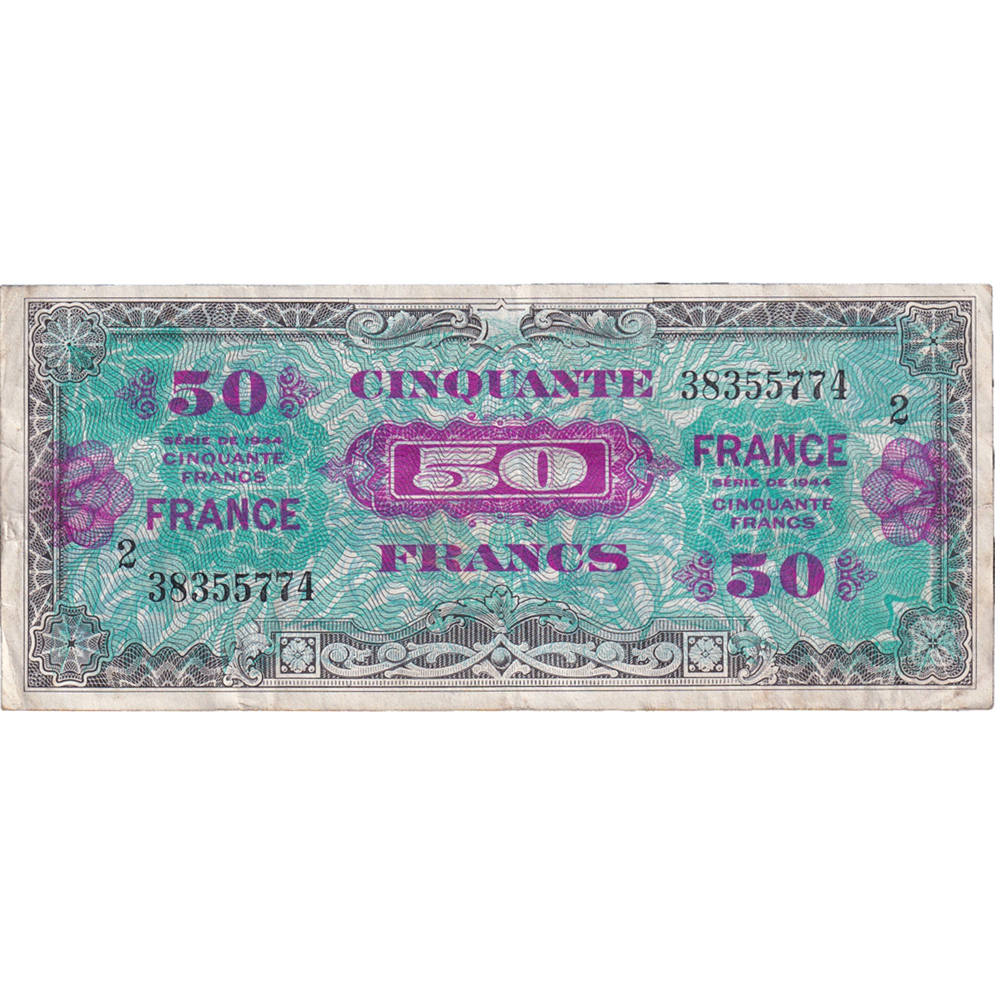 France, 50 Francs, Flag/France, 1945, 38355774, VF(30-35), Fayette:VF24.2