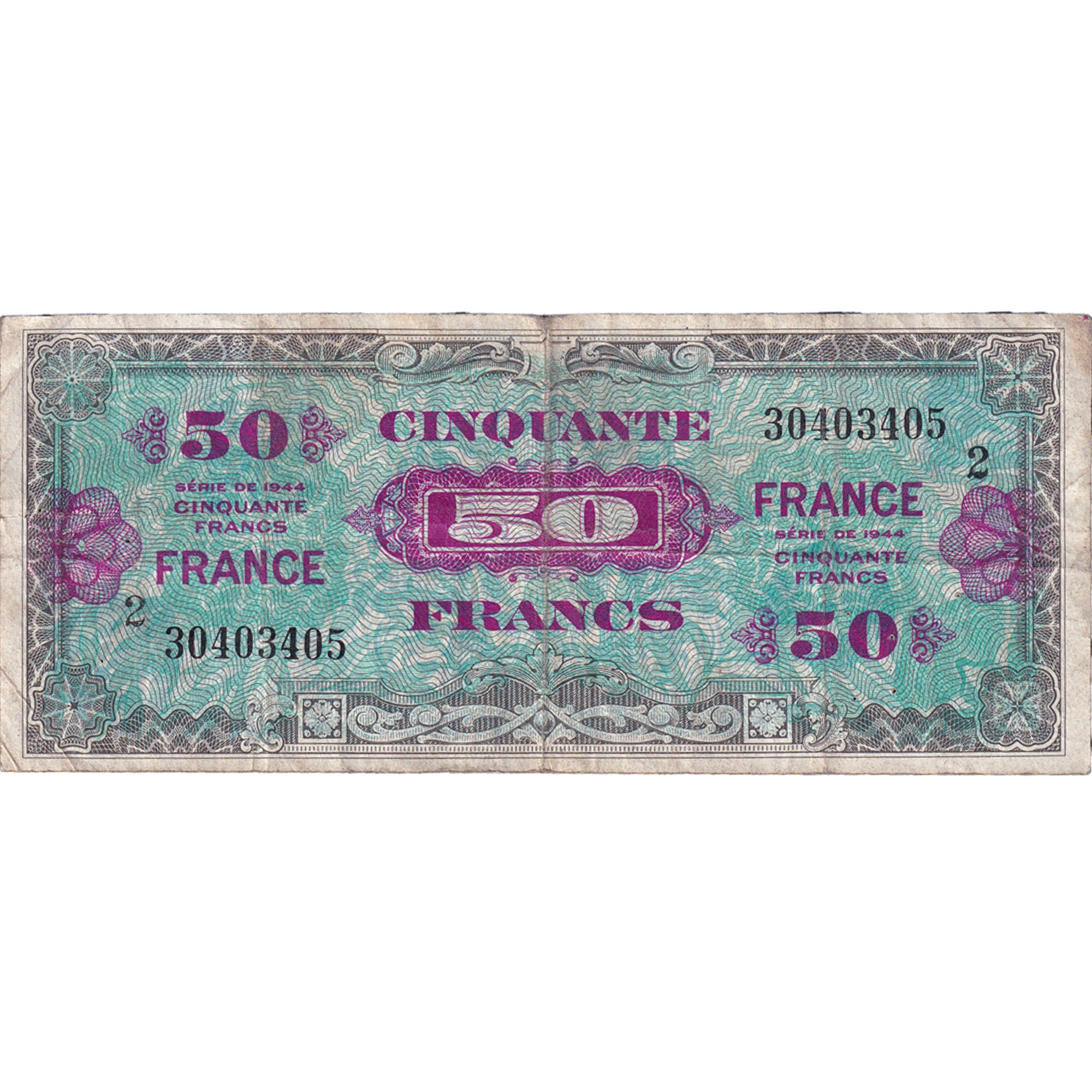 Francia, 50 Francs, Flag/France, 1945, 30403405, MB+, Fayette:VF24.2