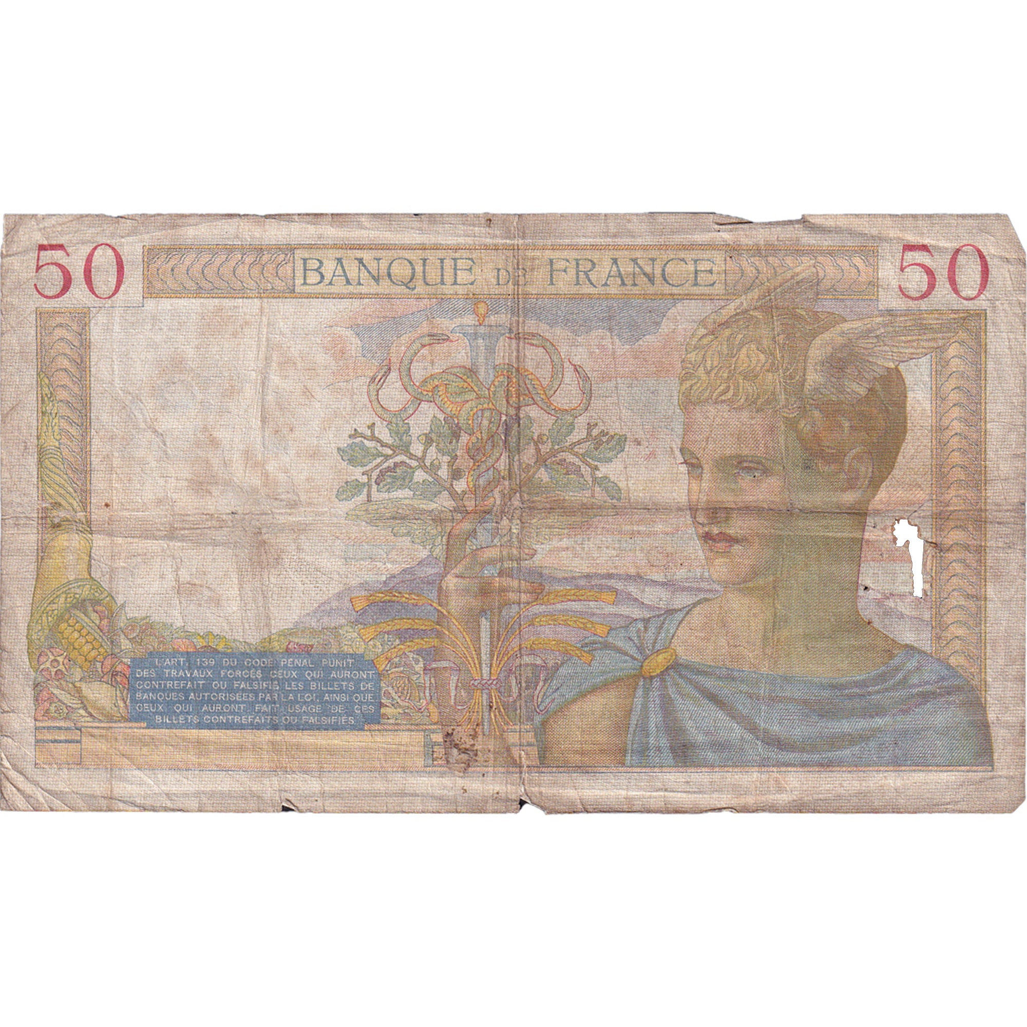 Francja, 50 Francs, Cérès, 1936, E.5244, VG(8-10), Fayette:17.31