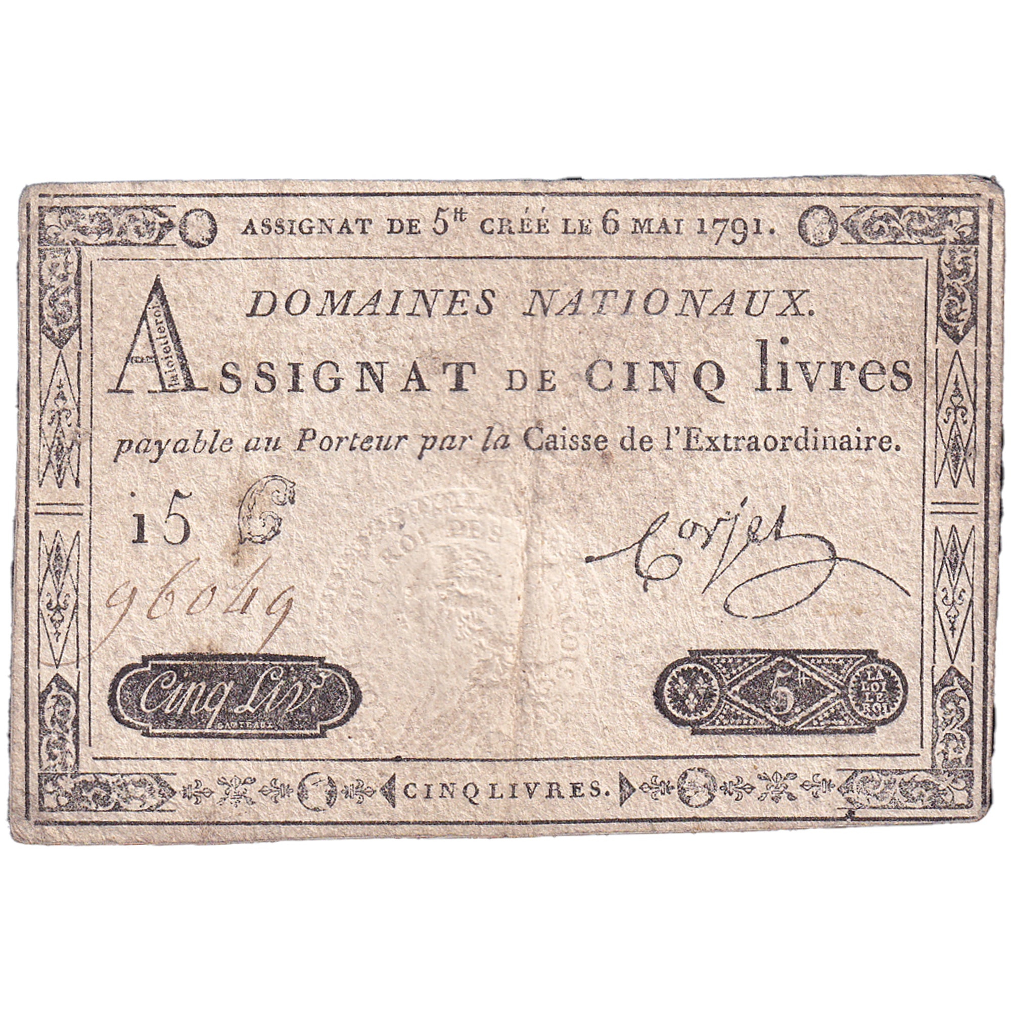 Francja, 5 Livres, 1791, 15G96049, VF(30-35), KM:A42, Lafaurie:137