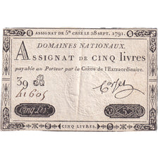 France, 5 Livres, 1791, 39B41605, VF(30-35), KM:A49, Lafaurie:144