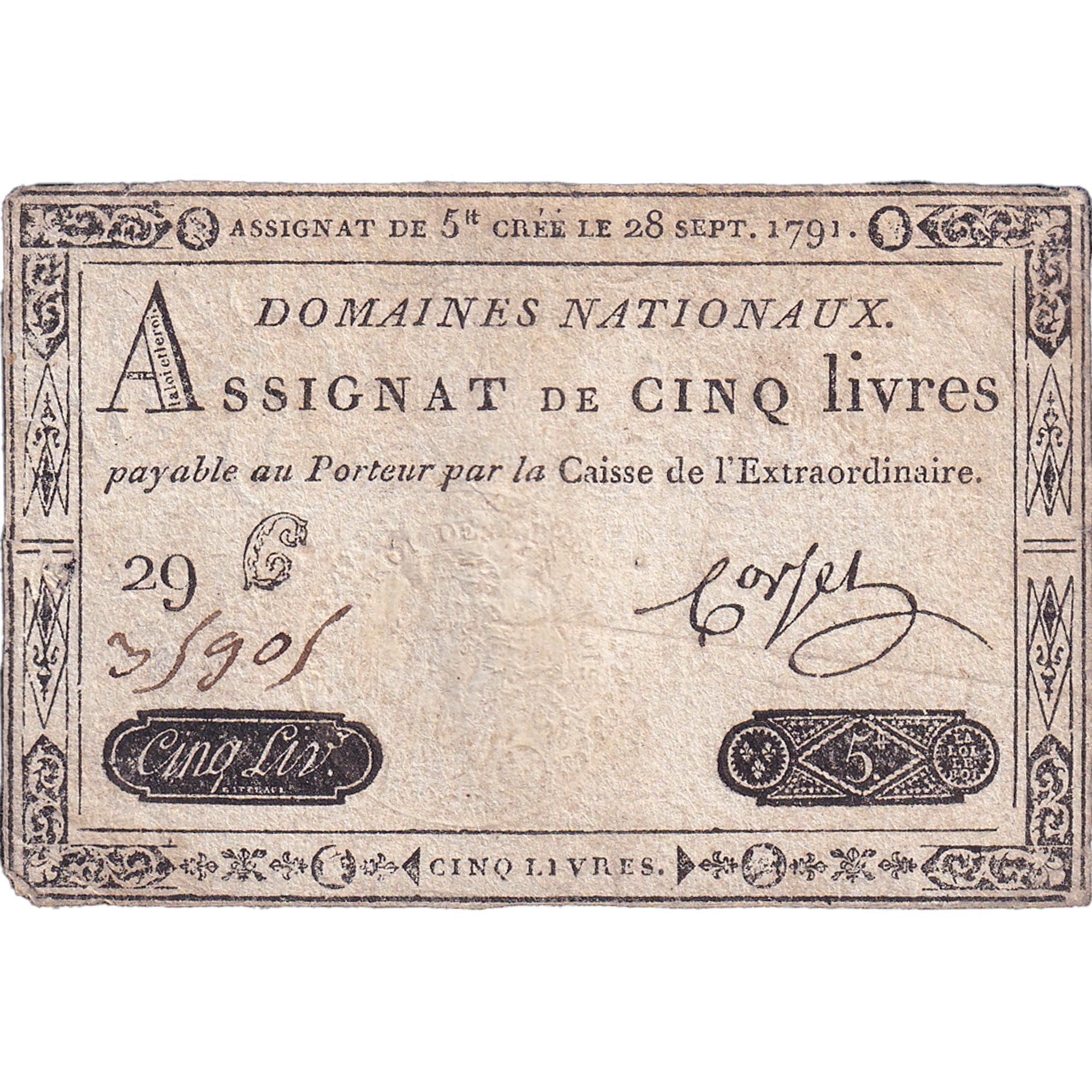 Francia, 5 Livres, 1791, 29G35905, MB+, KM:A49, Lafaurie:144