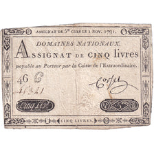 Francja, 5 Livres, 1791, 46C45321, VF(30-35), KM:A50, Lafaurie:145