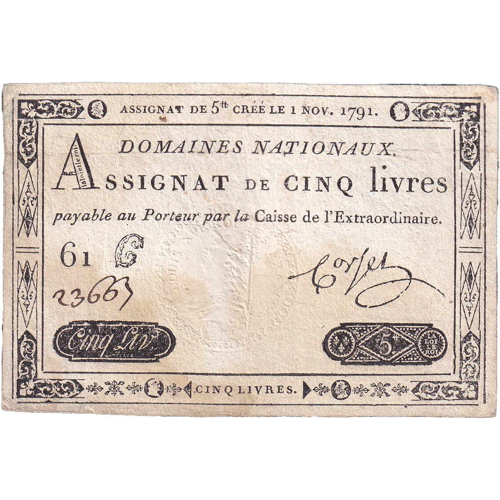 Francja, 5 Livres, 1791, 61C23663, VF(30-35), KM:A50, Lafaurie:145