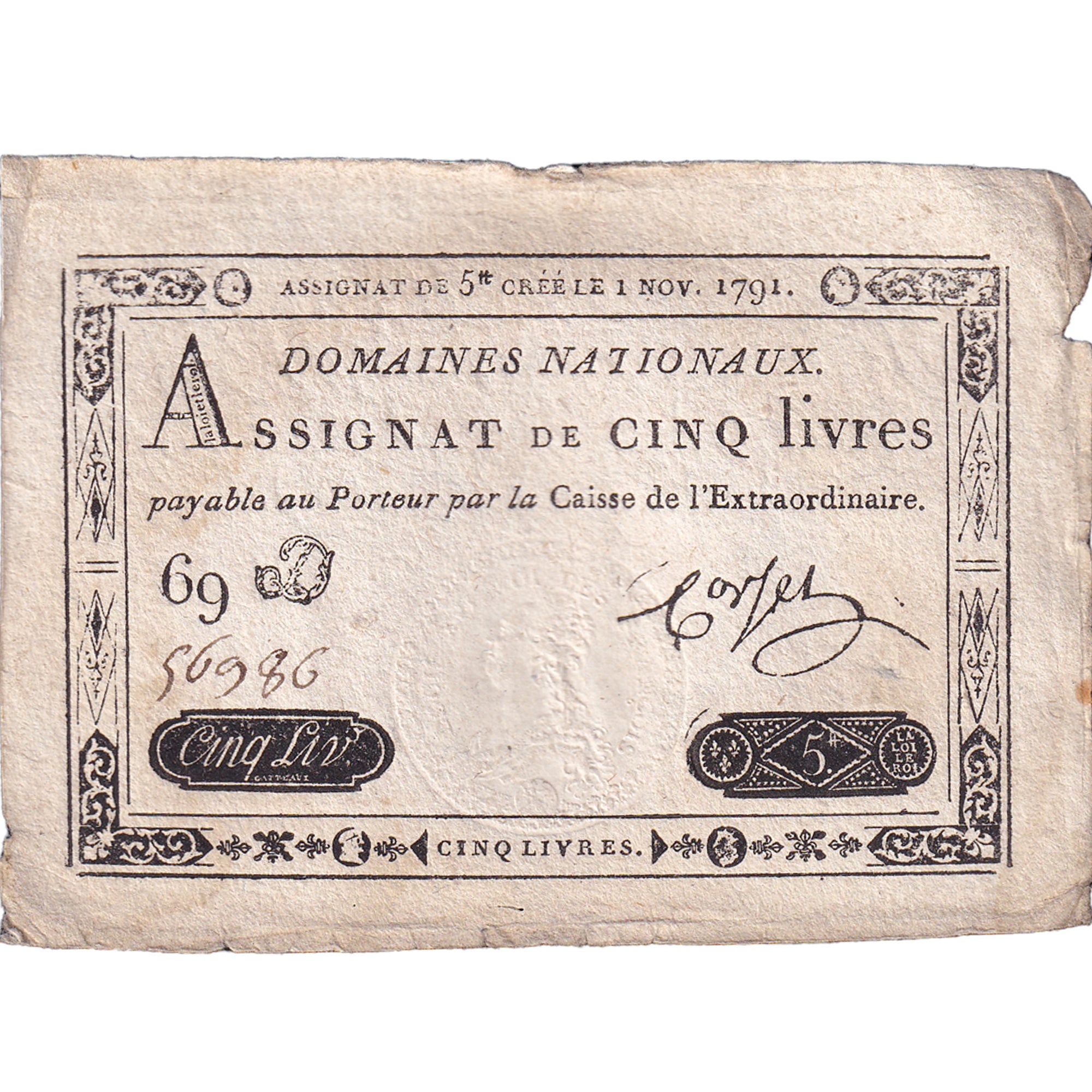 France, 5 Livres, 1791, 69D56986, TB+, KM:A50, Lafaurie:145