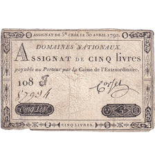 França, 5 Livres, 1792, 108J87994, VF(30-35), KM:A57, Lafaurie:152