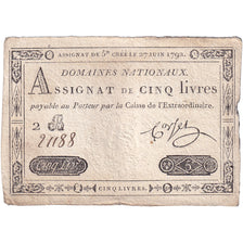 France, 5 Livres, 1792, 2B21188, EF(40-45), KM:A60, Lafaurie:155