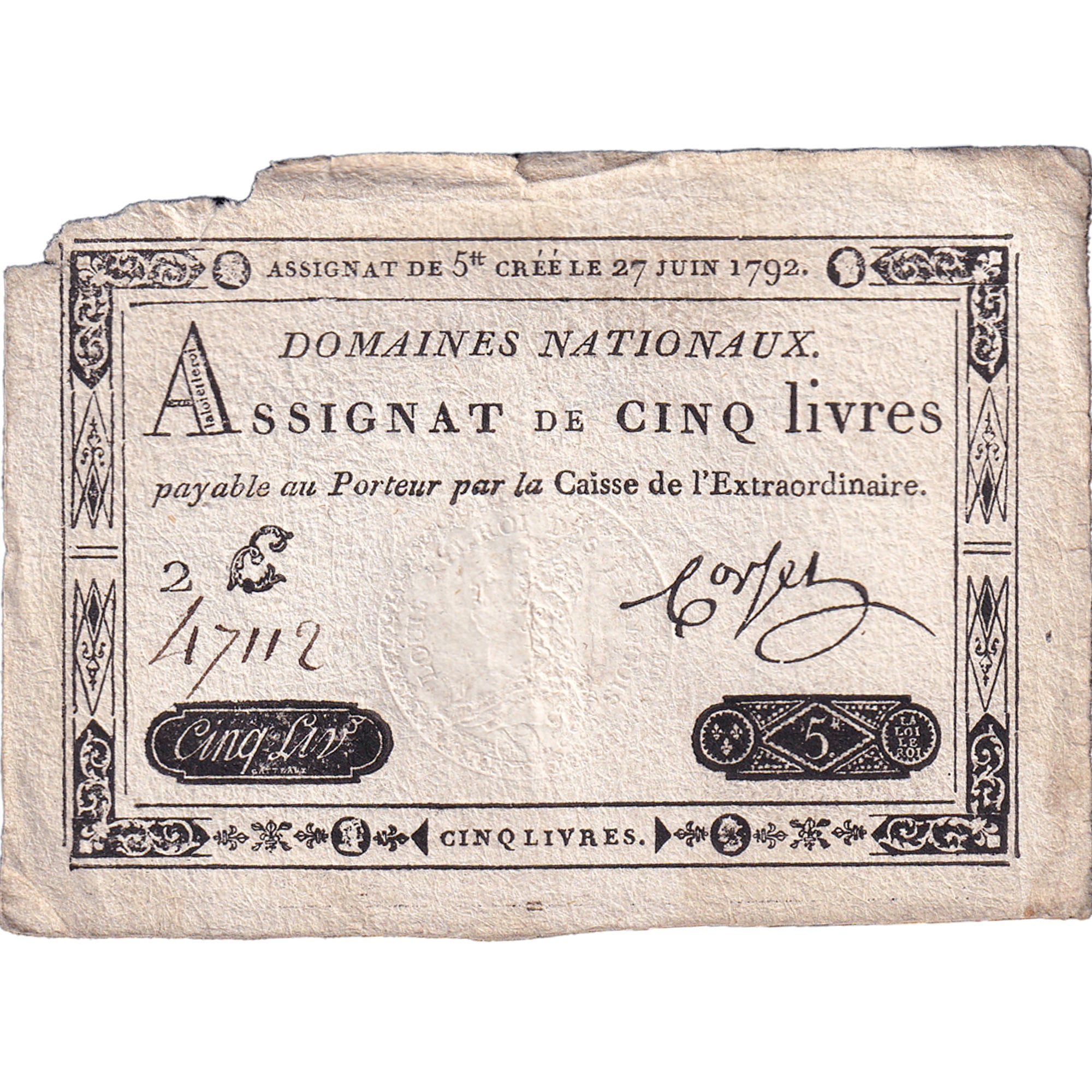 France, 5 Livres, 1792, 2E47112, EF(40-45), KM:A60, Lafaurie:155