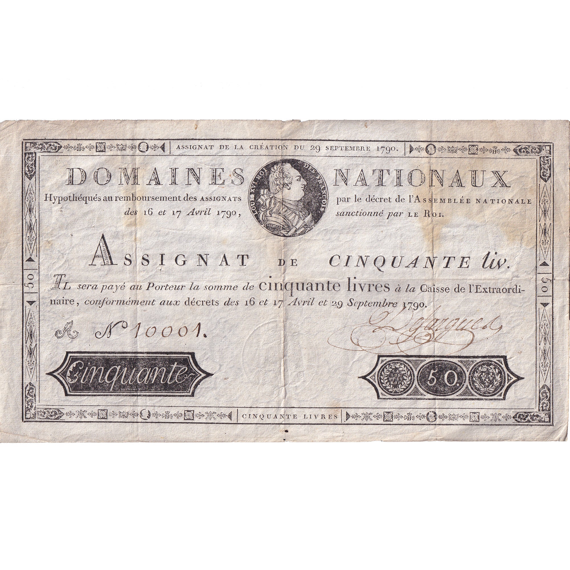 France, 50 Livres, 1790, A N° 10001, TB+, KM:A34, Lafaurie:129