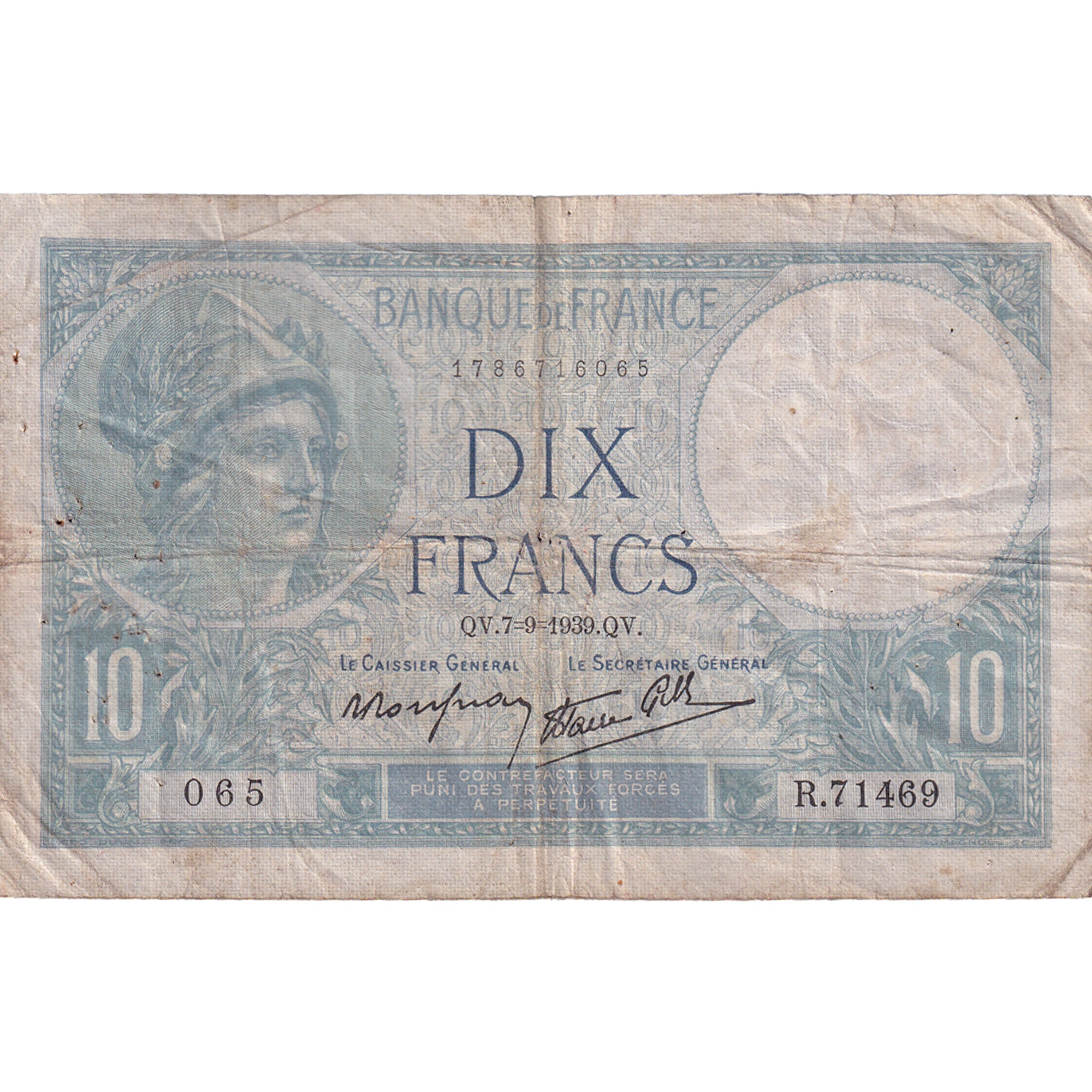 France, 10 Francs, Minerve, 1939, R.71469, TB, Fayette:7.6, KM:84