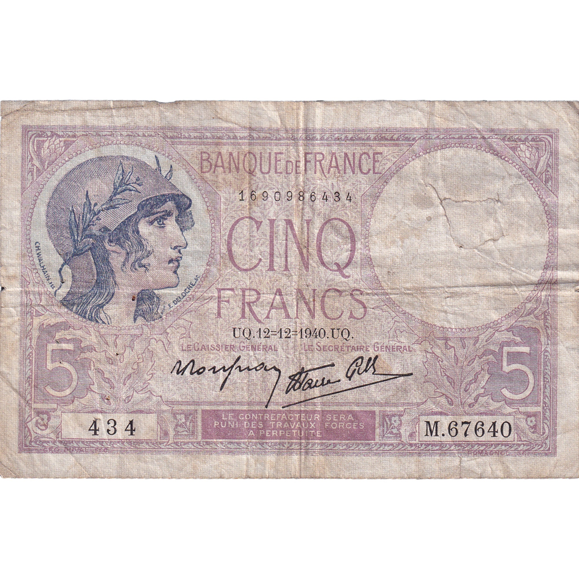 Frankreich, 5 Francs, 1937-1939, M.67640, SGE+, Fayette:4.17, KM:83