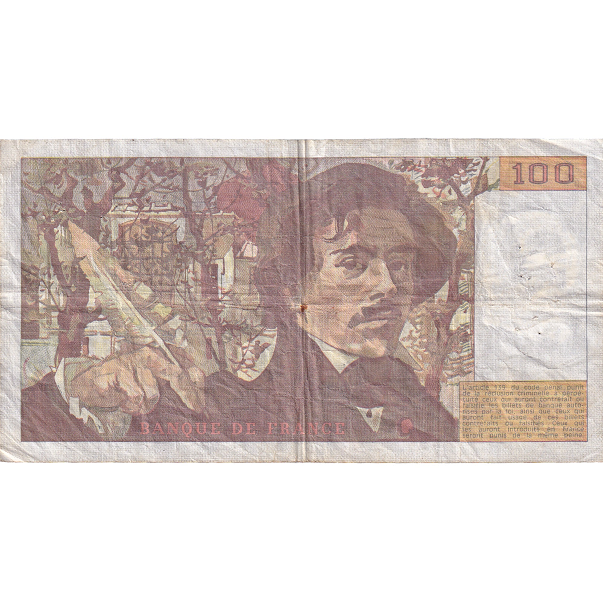 France, 100 Francs, Delacroix, 1987, J.123, VF(30-35), Fayette:69.11, KM:154c