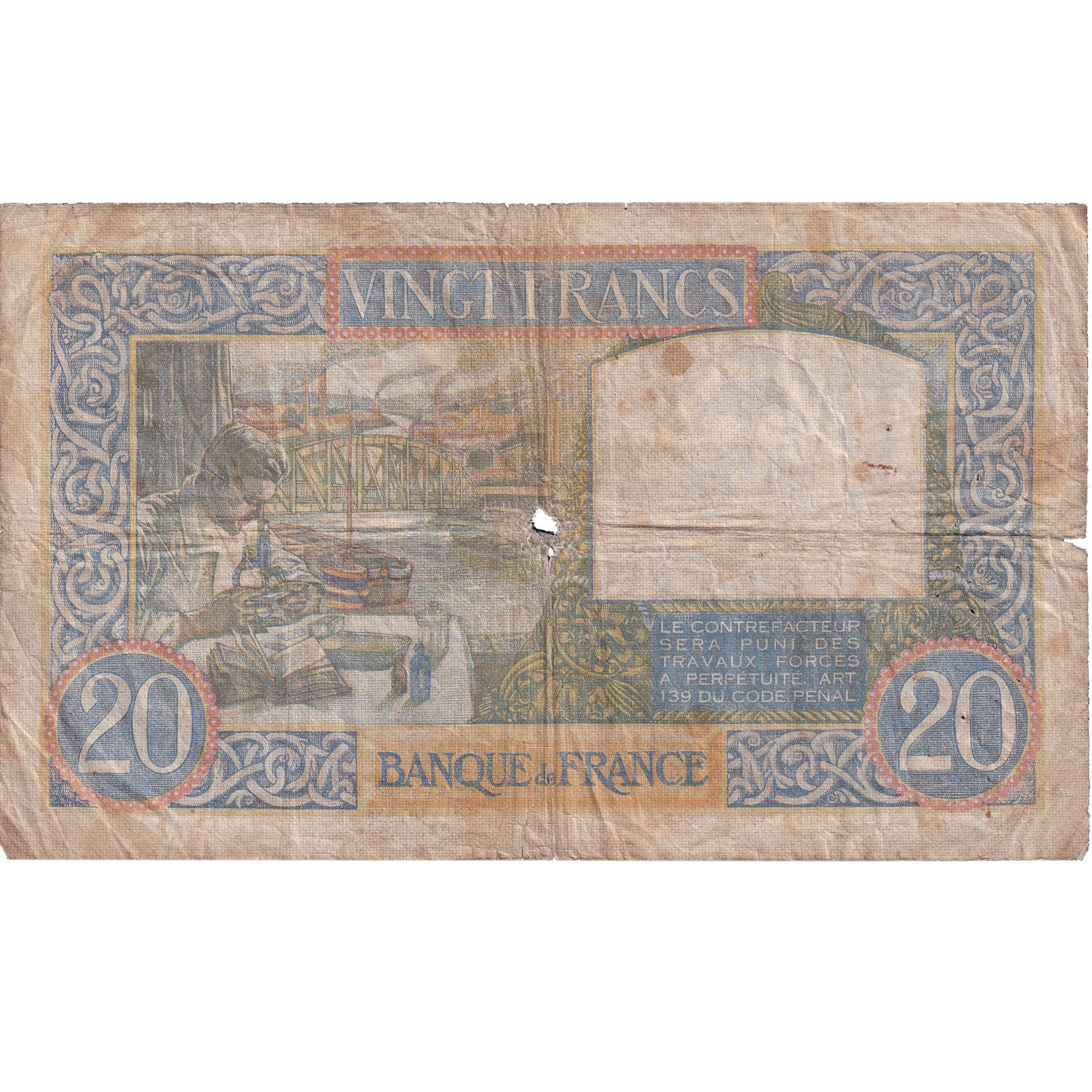 França, 20 Francs, Science et Travail, 1940, D.1305, F(12-15), Fayette:12.9