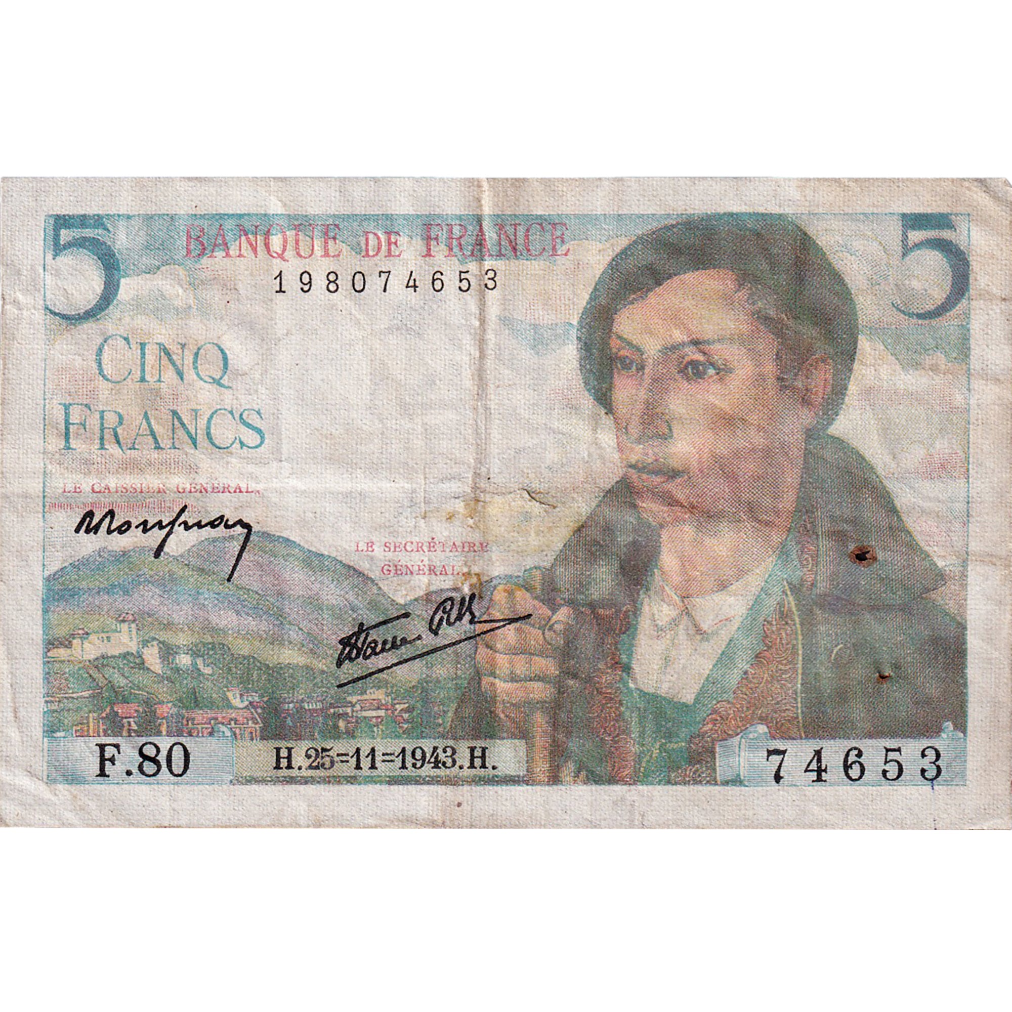 Frankreich, 5 Francs, Berger, 1943, F.80, S+, Fayette:5.4, KM:98a