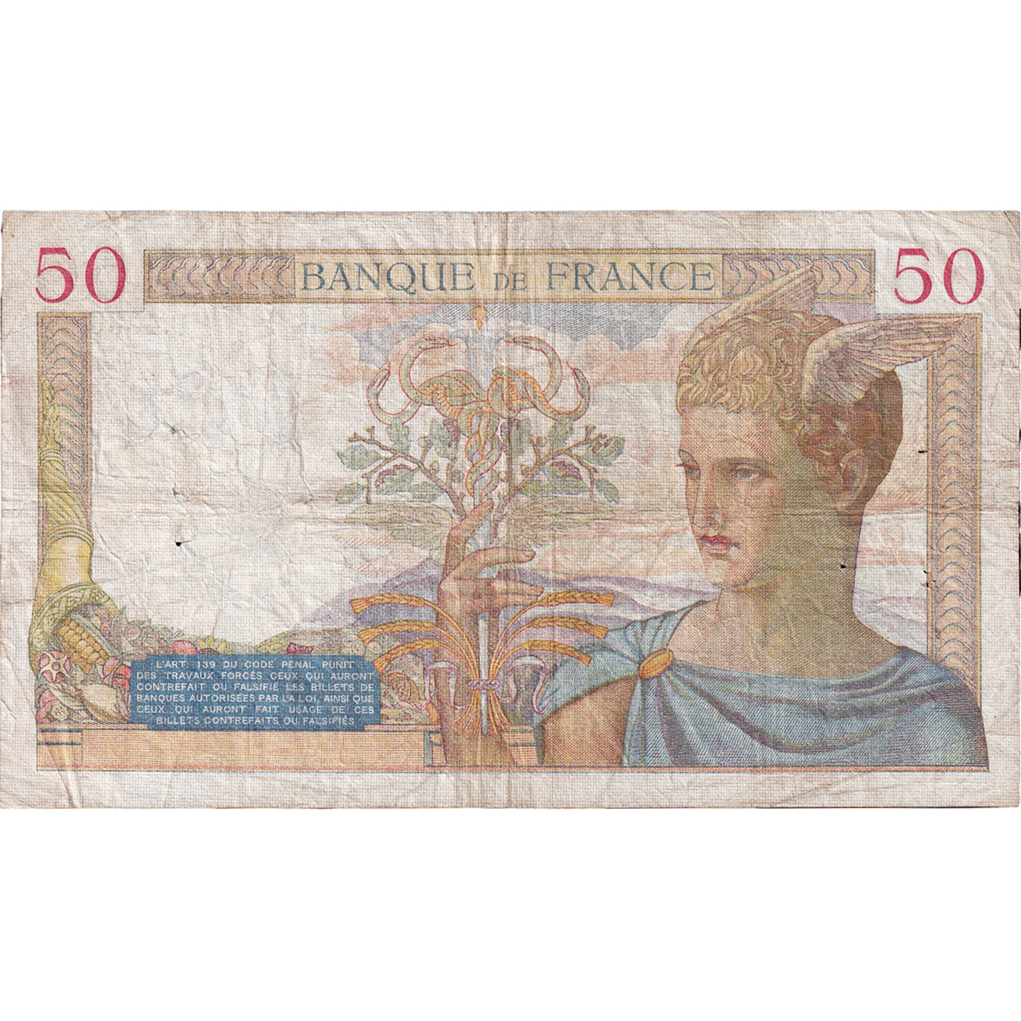 France, 50 Francs, Cérès, 1936, P.4336, VF(30-35), Fayette:17.25, KM:81