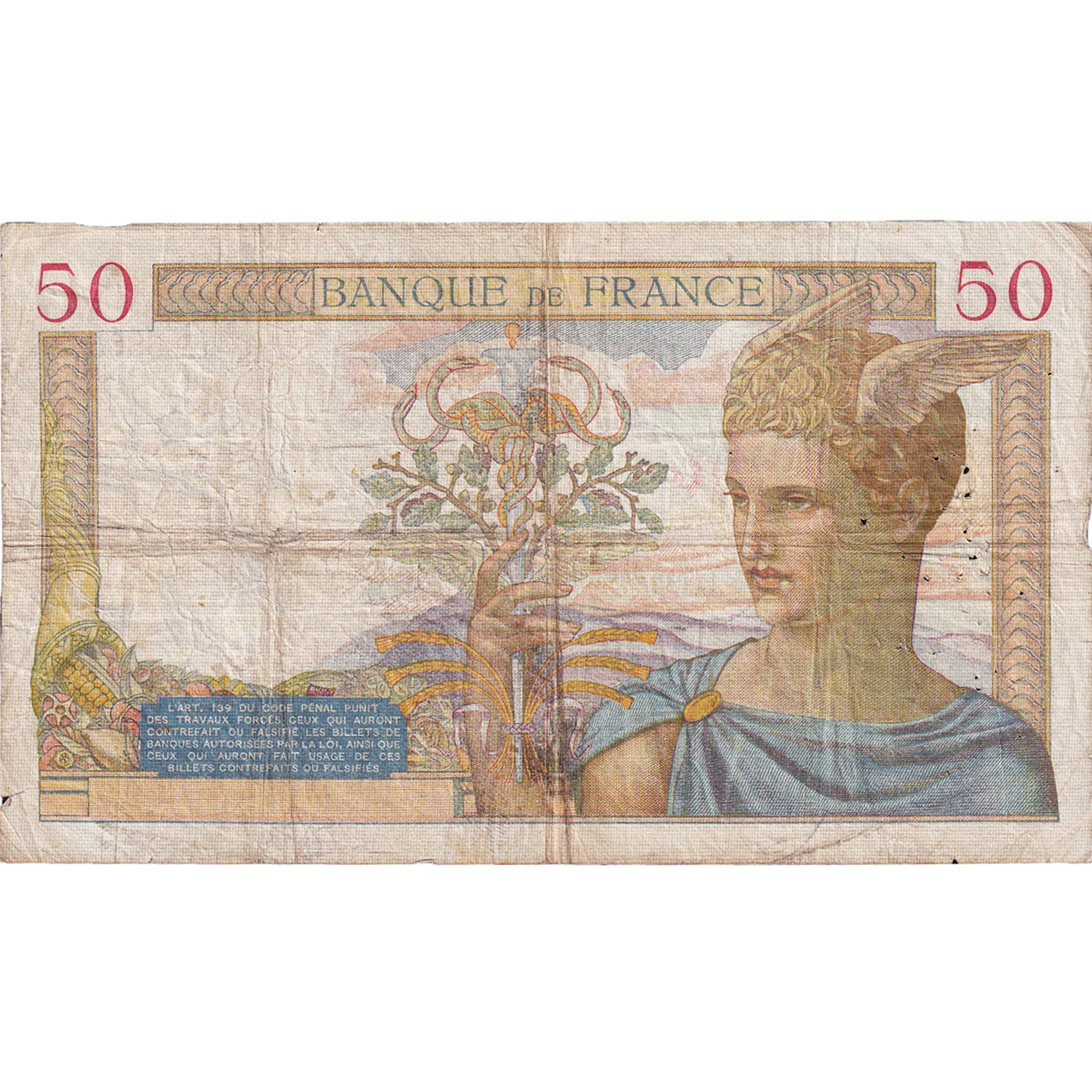 Francja, 50 Francs, Cérès, 1937, D.5865, VF(30-35), Fayette:17.36, KM:81