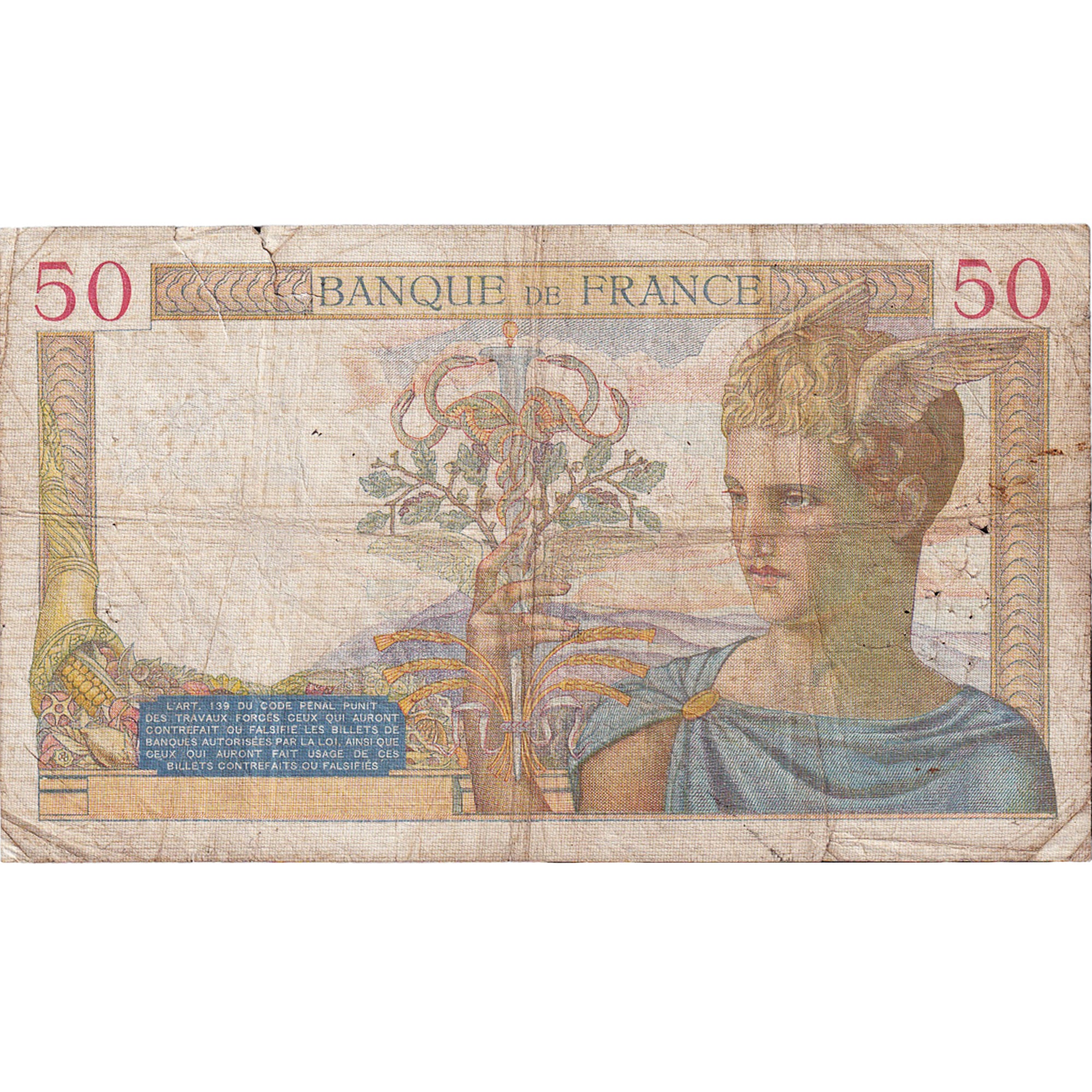 Francja, 50 Francs, Cérès, 1938, T.7619, VF(30-35), Fayette:18.9, KM:85b