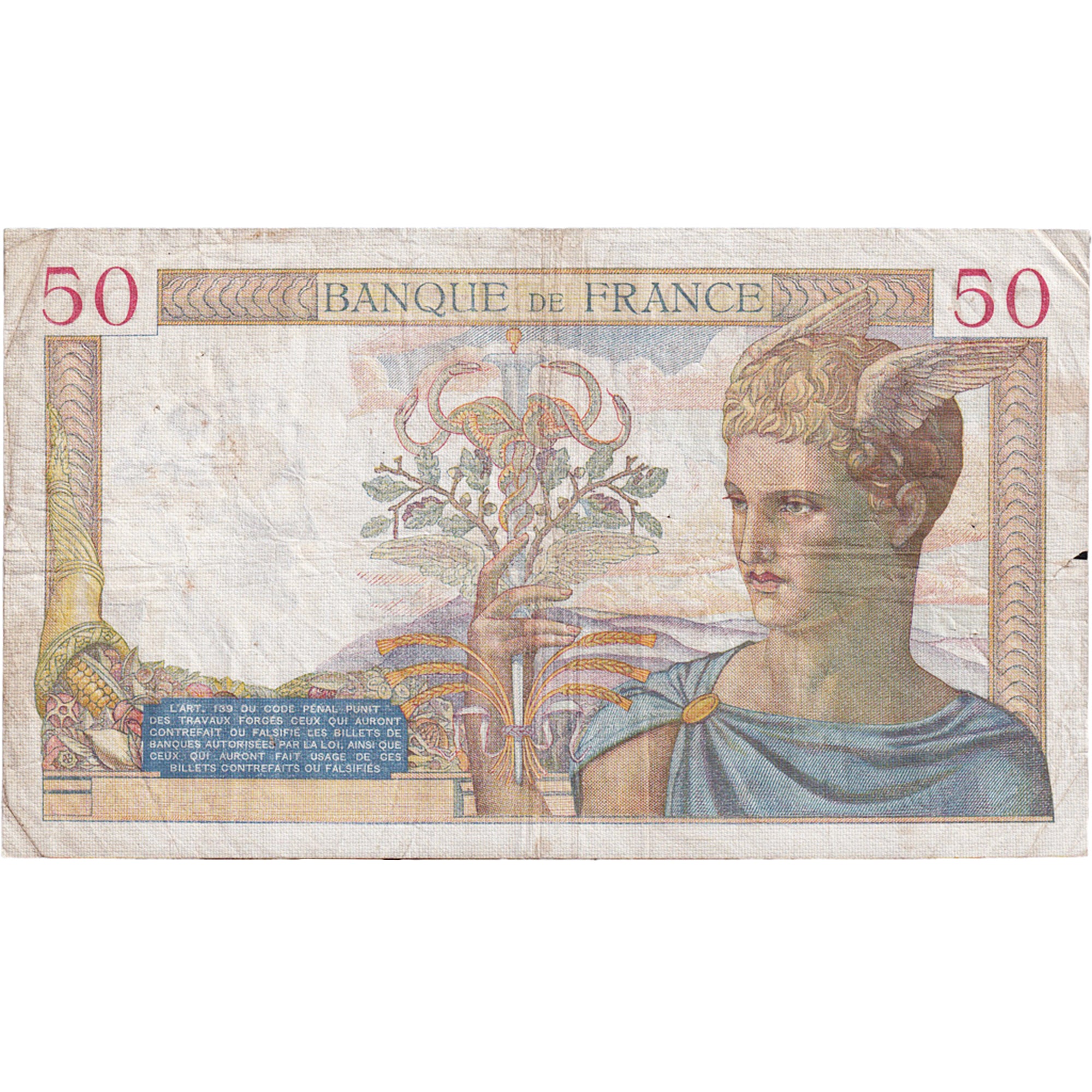 Francia, 50 Francs, Cérès, 1939, S.11754, MB+, Fayette:18.36, KM:85b